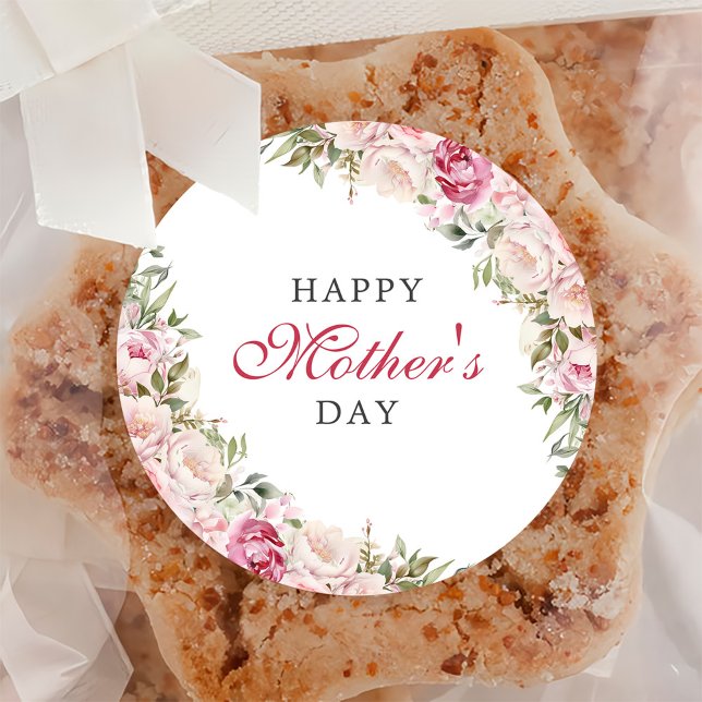 Pink Floral Mother's Day Brunch Party Classic Round Sticker (Creator Uploaded)