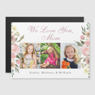 Pink Floral Mother's Day Photo Collage Magnet Card