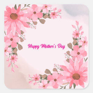 Pink Floral Mother's Day Square Sticker