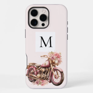 Pink Floral Motorcycle Monogram iPhone 16 Pro Max Case