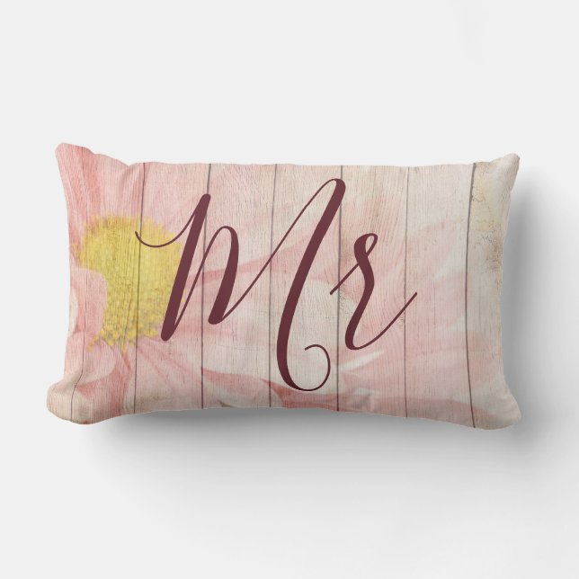 Pink Floral Mr and Mrs Lumbar Cushion (Front)