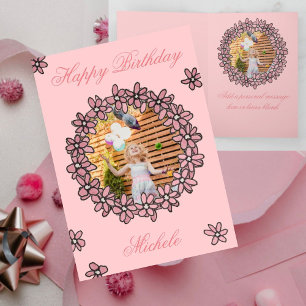 Pink Floral Multi Photo Birthday Card