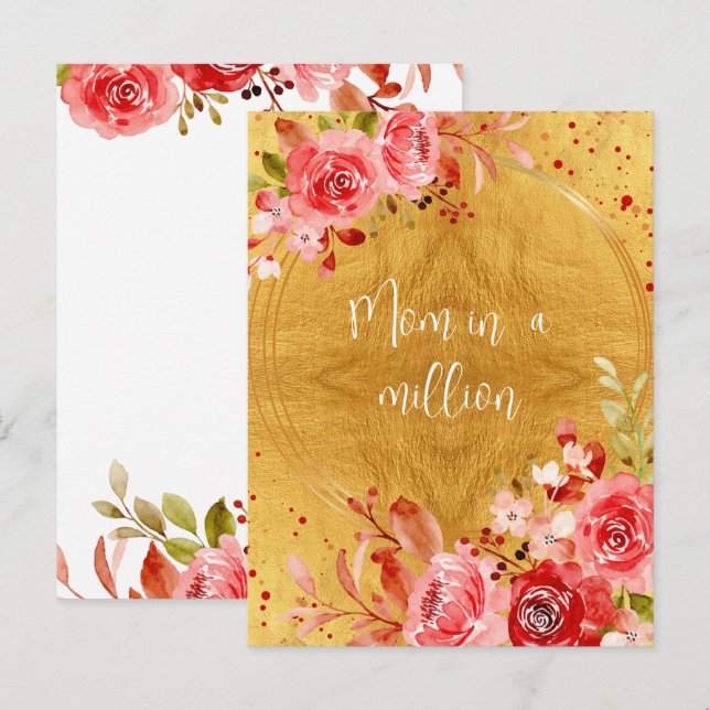 Pink Floral Mum in a Million Mother's Day Gold Postcard (Front/Back)