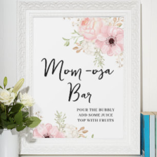 Pink Floral Mum-osa-bar Baby Shower Poster