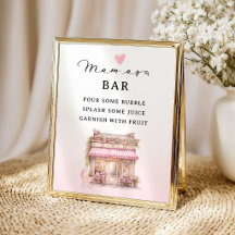 Pink Floral Mum-osa Bar Sign Elegant Mimosa Bar