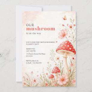 Pink Floral Mushroom Butterfly Baby Shower Invitation