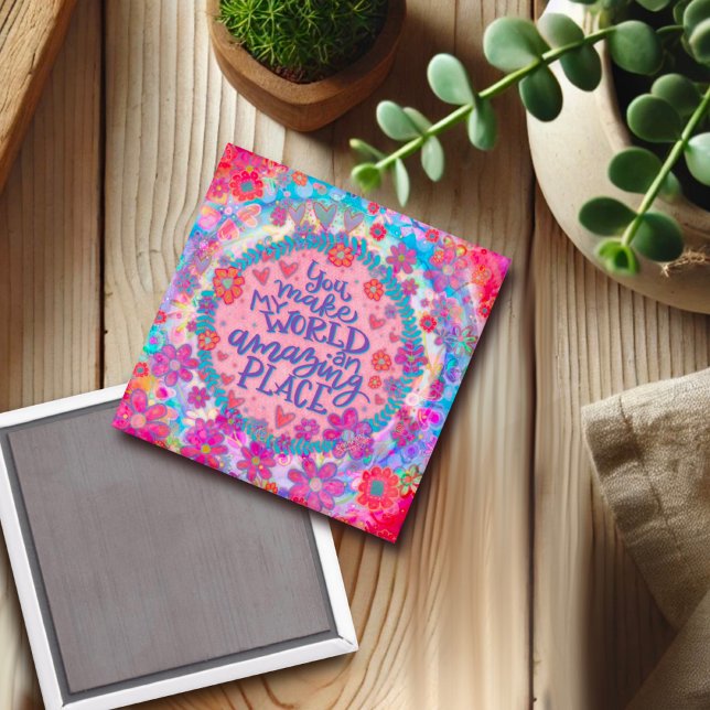 Pink Floral My World Quote Inspirivity Magnet (Creator Uploaded)