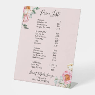 Pink Floral Nail Salon Price List Menu Pedestal  Pedestal Sign