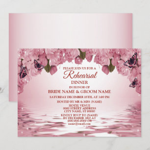 Pink Floral Nature Wedding Rehearsal Dinner Party Invitation