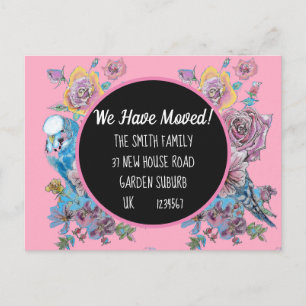Pink Floral New Address Postcard, We Are Moving Postcard