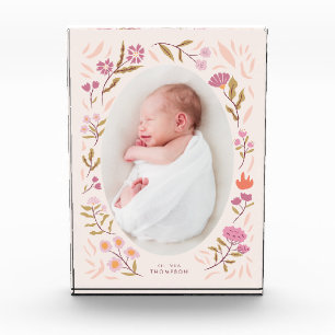 Pink Floral Newborn Photo Keepsake Block