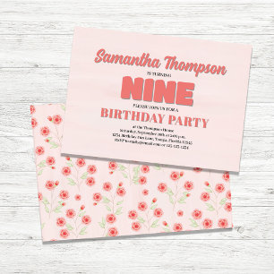Pink Floral Ninth Birthday Girl Party Template
