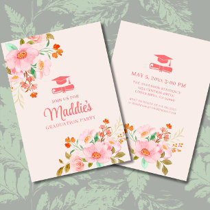 Pink Floral Non Photo Graduation Party Invitation