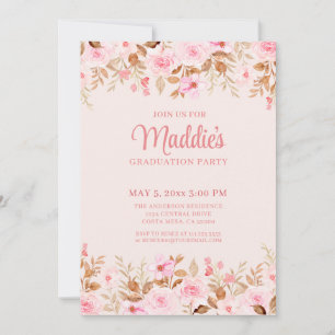 Pink Floral Non Photo Graduation Party Invitation