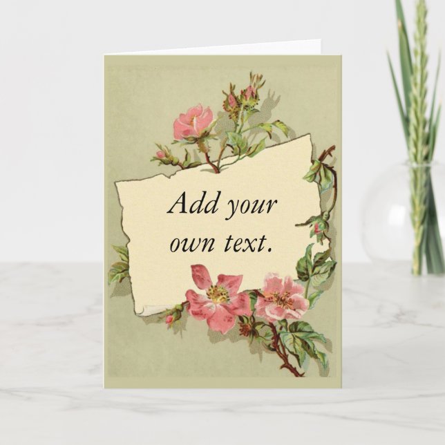 Pink Floral Note card Green Background Customise (Front)