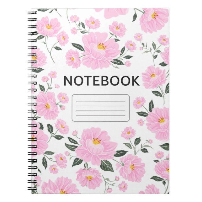 Pink Floral Notebook Cover | Elegant Rose Flower  (Front)