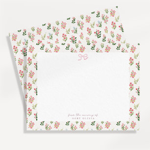 Pink Floral Nursery Bow Note Card