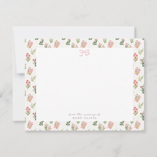 Pink Floral Nursery Bow Note Card