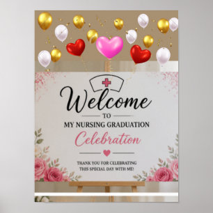 Pink Floral Nursing Graduation Welcome Sign 2026,