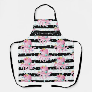 Pink Floral Octopus Water Bubbles Black Stripes Apron