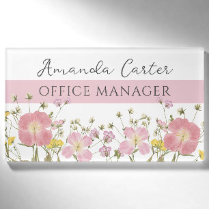 Pink Floral Office Manager Name Tag