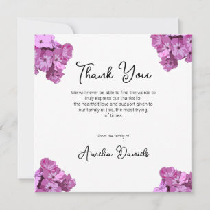 Pink Floral on White Funeral Thank You Card