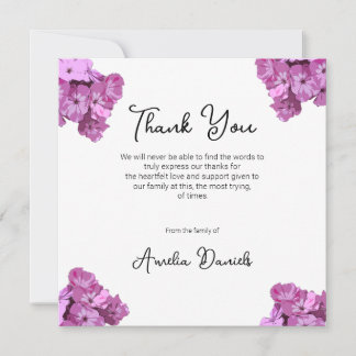 Pink Floral on White  Funeral Thank You Card
