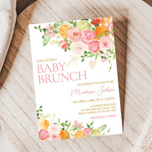Pink Floral Orange Citrus Baby Shower  Invitation