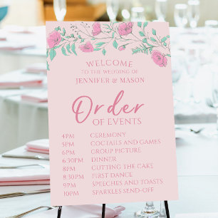 Pink floral Order of events Wedding sign poster