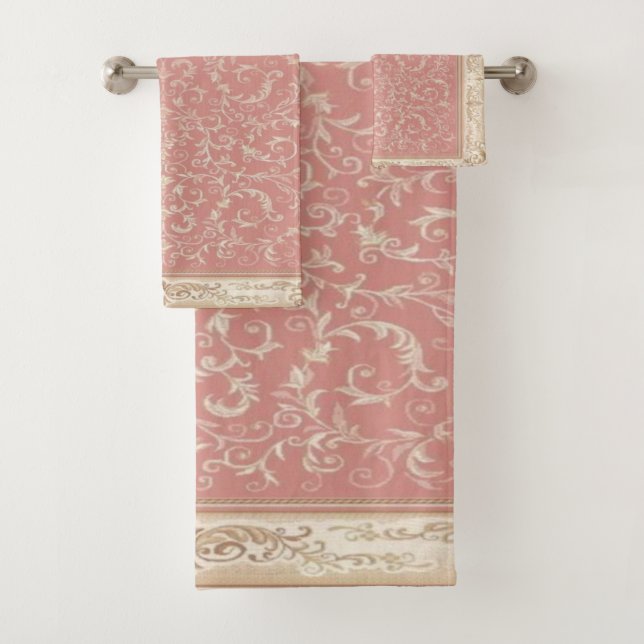 Pink Floral Oriental Pattern Bath Towel Set (Insitu)