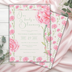 Pink Floral Our Family is Blooming Baby Invitation