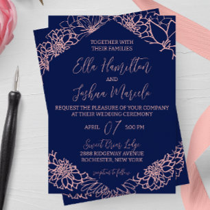 Pink Floral Outline Wedding Invitation