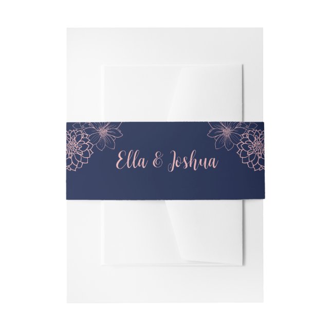 Pink Floral Outline Wedding Invitation Belly Band (Front Example)