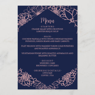Pink Floral Outline Wedding Menu