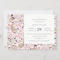 Pink Floral Paisley Motif Bridal Shower Invite