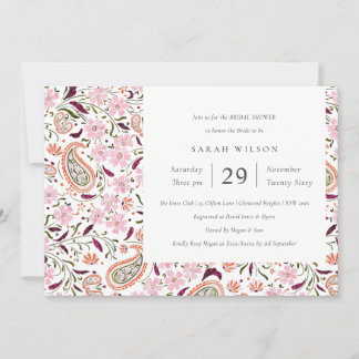 Pink Floral Paisley Motif Bridal Shower Invite