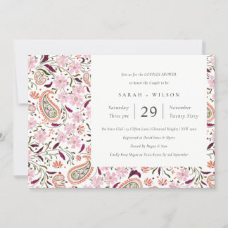Pink Floral Paisley Motif Couples Shower Invite
