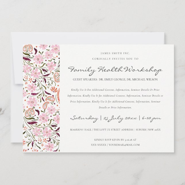 Pink Floral Paisley Motif Workshop Event Invite (Front)
