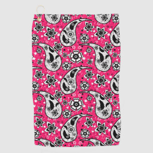 Pink Floral Paisley Pattern Design Golf Towel