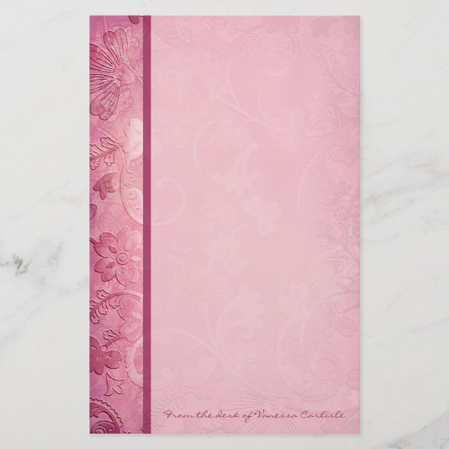 Pink Floral Paisley Personalised Stationery (Front)