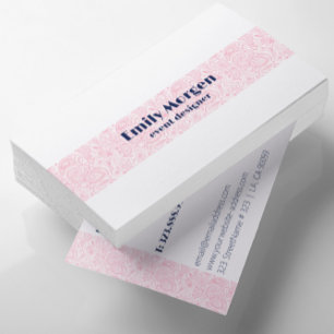 Pink floral paisley stripe on white background business card