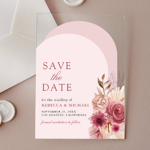 Pink Floral Pampas Arch Wedding Save the Date Acrylic Invitations