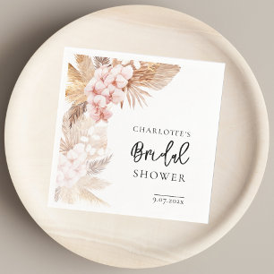 Pink Floral Pampas Grass Bridal Shower Paper Napkin