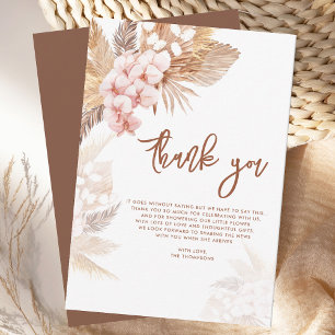 Pink Floral Pampas Grass Script Baby Shower Thank You Card