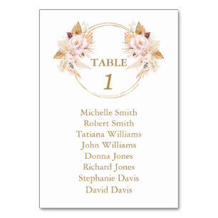 Pink Floral Pampas Grass Wedding Seating Chart Table Number