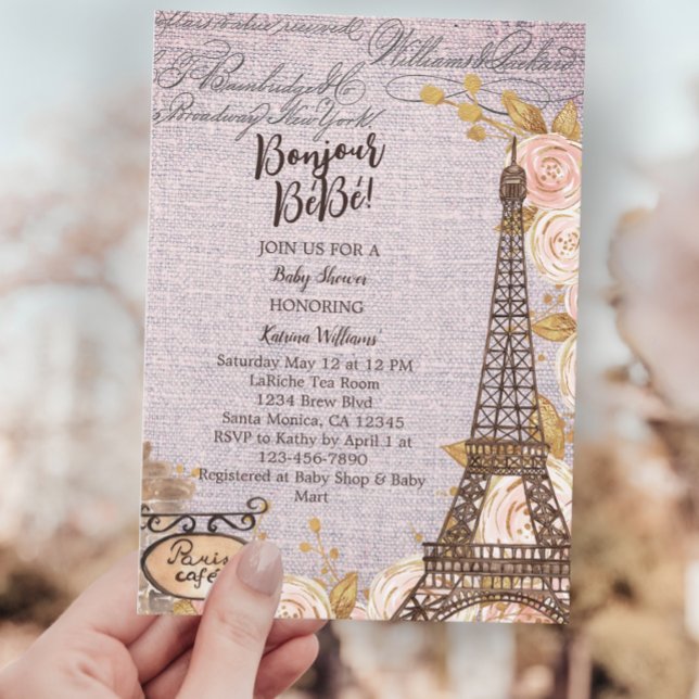 Pink Floral Paris Baby Shower Thank You Card (Creator Uploaded)