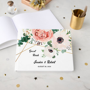 Pink Floral Pastel Flowers Bride Groom Wedding Guest Book