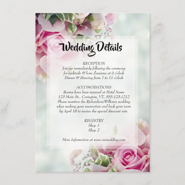 Pink Floral Pastel Wedding Details Enclosure Card (Front)