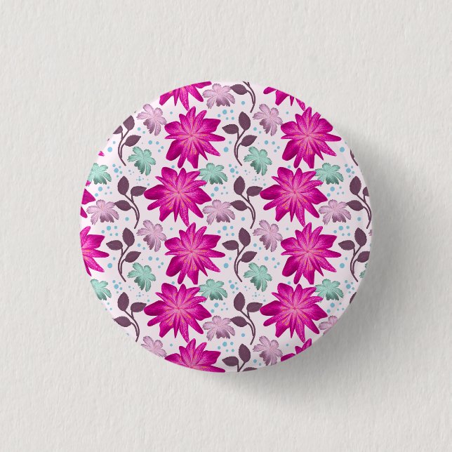 Pink floral pattern  3 cm round badge (Front)