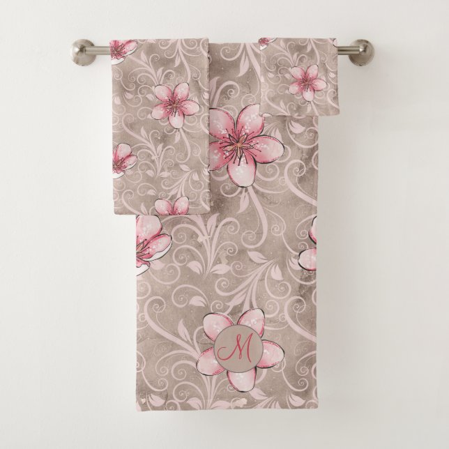 Pink Floral Pattern  Bath Towel Set (Insitu)